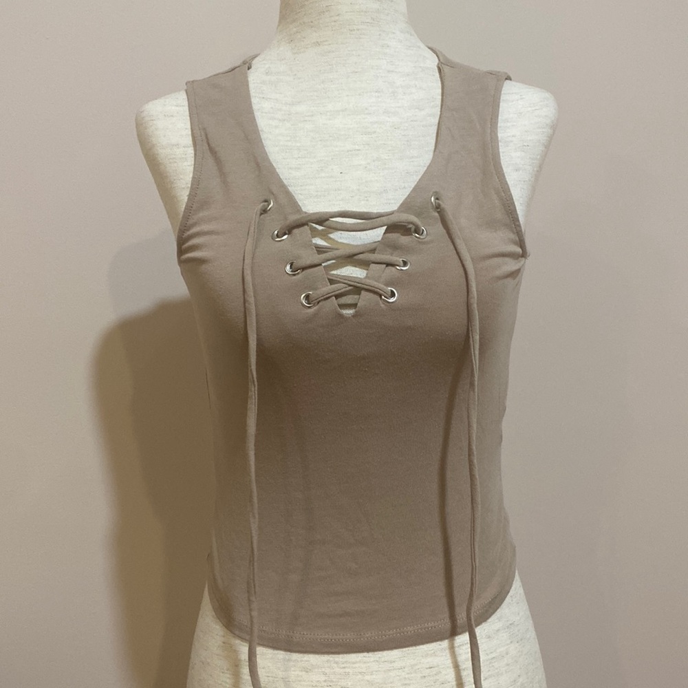 Cotten tan Tank top with front tie